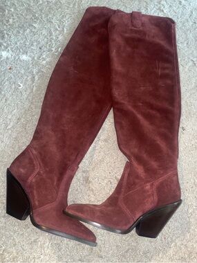 Free People Burgundy Suede Over-the-Knee Boots